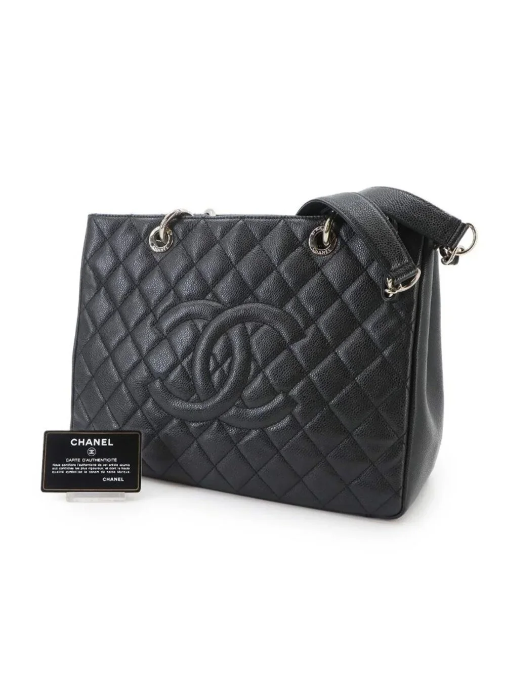 Chanel Quilted Grand Shopping Chain Tote Bag GST Caviar Leather Black